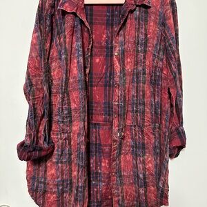 Maurices Red and Blue Plaid Button Down Shirt